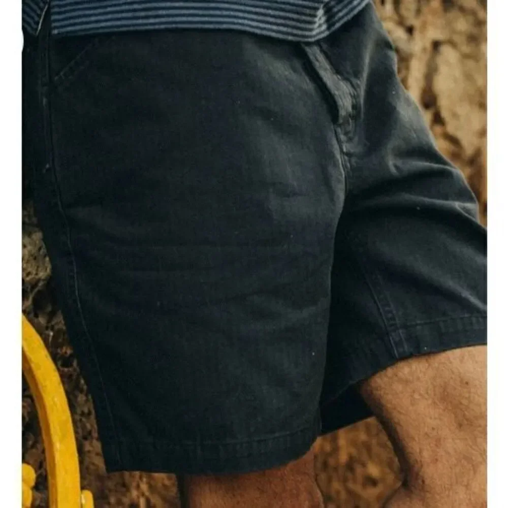 Taylor Stitch The Camp Shorts In Navy Blue Herringbone Organic Cotton - Picture 5 of 10